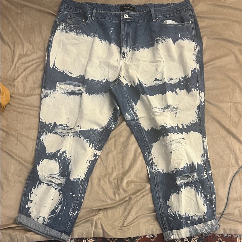 Ashley Stewart Blue Denim Paint Splash Jeans with White Accents